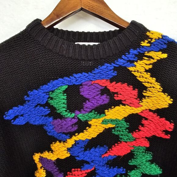 VTG RARE Bold Multicolor Chunky Knit Sz Large Retro Artsy 80s 90s Streetwear - Picture 2 of 12